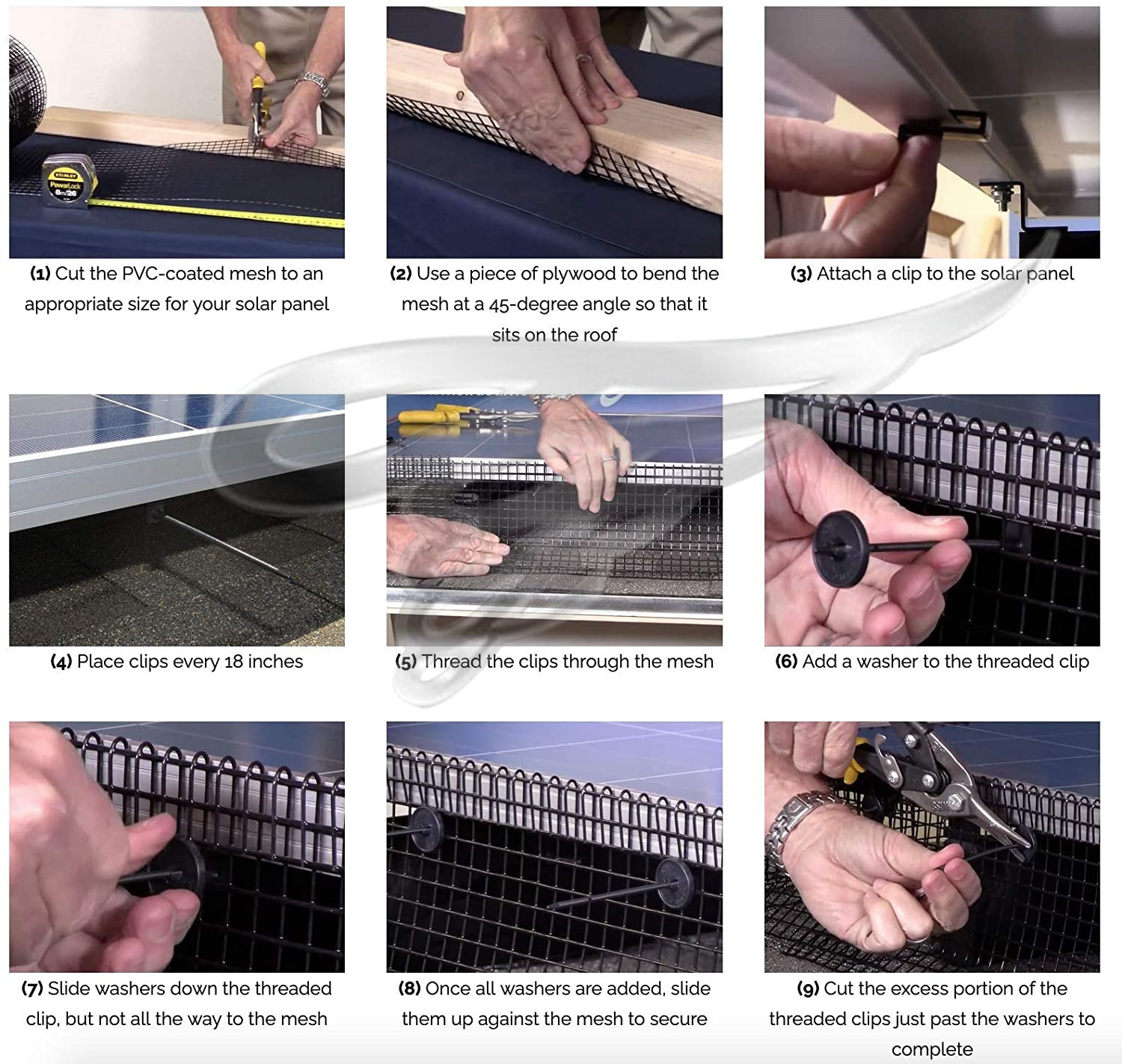 Solar panel mesh roll application