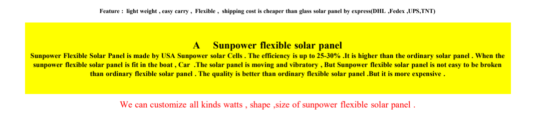 Light Weight Easy Carry 50w 100w 200w 450w 550w Sunpower or Monocrystalline Flexible Solar Panels for Car Boat RV Yacht Camping