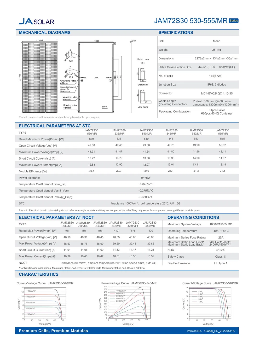 Photovoltaic Module Technical Specifications