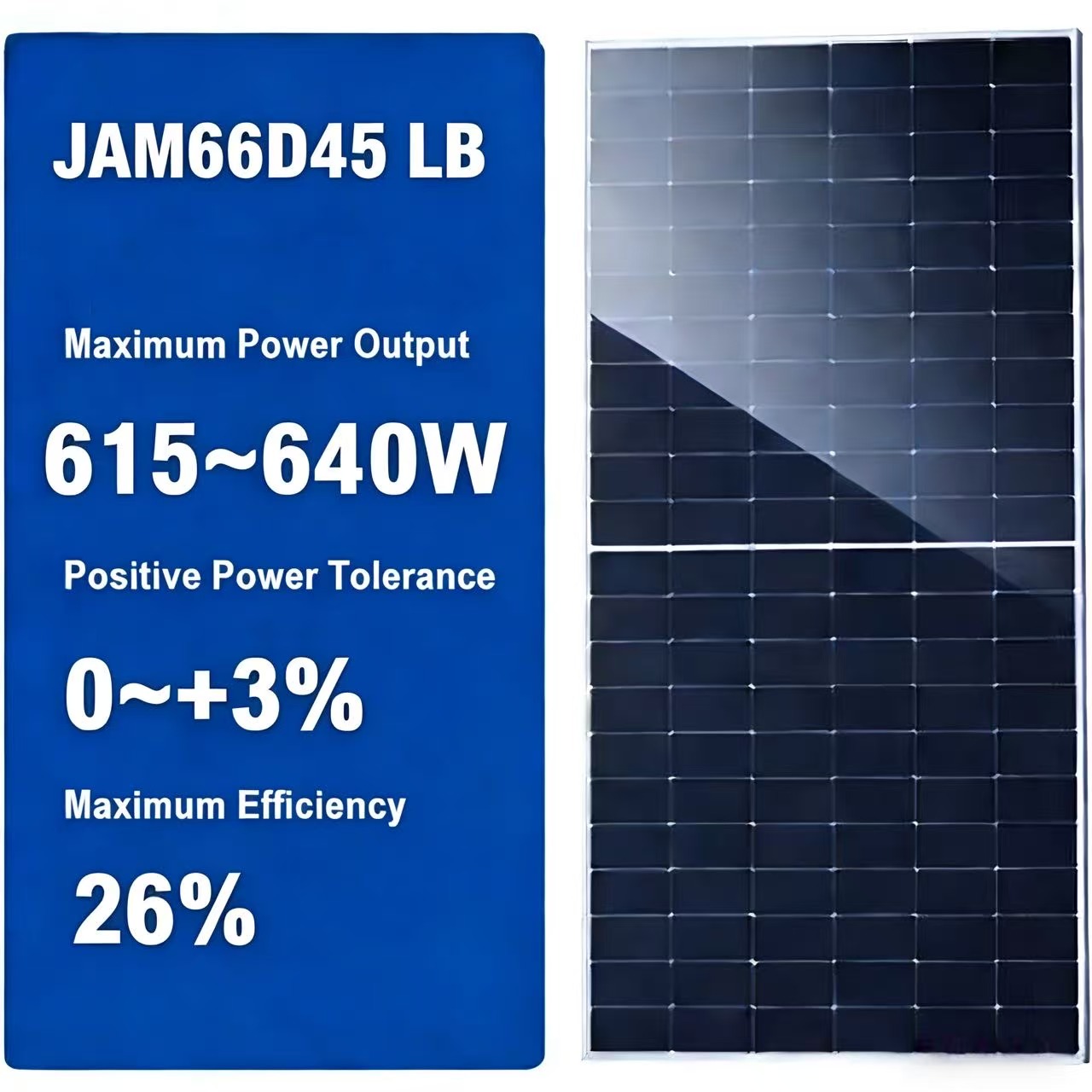 JA Solar JAM66D45 LB N-Type Bifacial Solar Panel Double Glass 26% Efficiency IP68 Mono PV Module Solar Panel