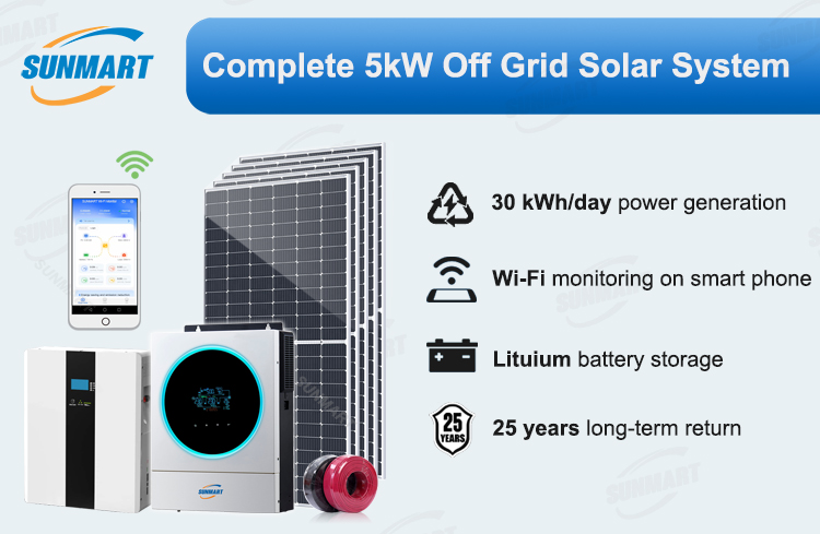 Complete Home 5000W Hybrid Solar Panels System 5kW Power off Grid Solar Energy System
