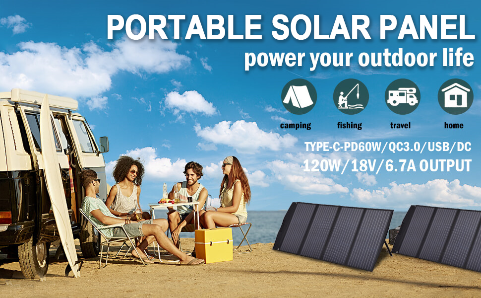 Waterproof All Black 120W Portable Solar Panel