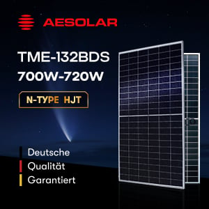 AE Solar 720W BIFACIAL Double Glass - N-TYPE HJT Solar Module 132 Half-Cut Cells | 210mm Silver Frame Tier1 Solar Panel