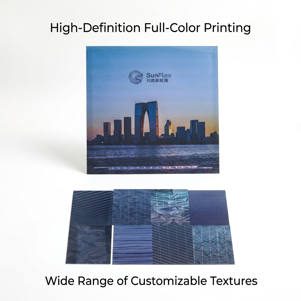 SunFlex Customize Full Color Flexible Thin Perovskite Solar Panel Portable Lightweight Decorative PV Module Solar Power Cell