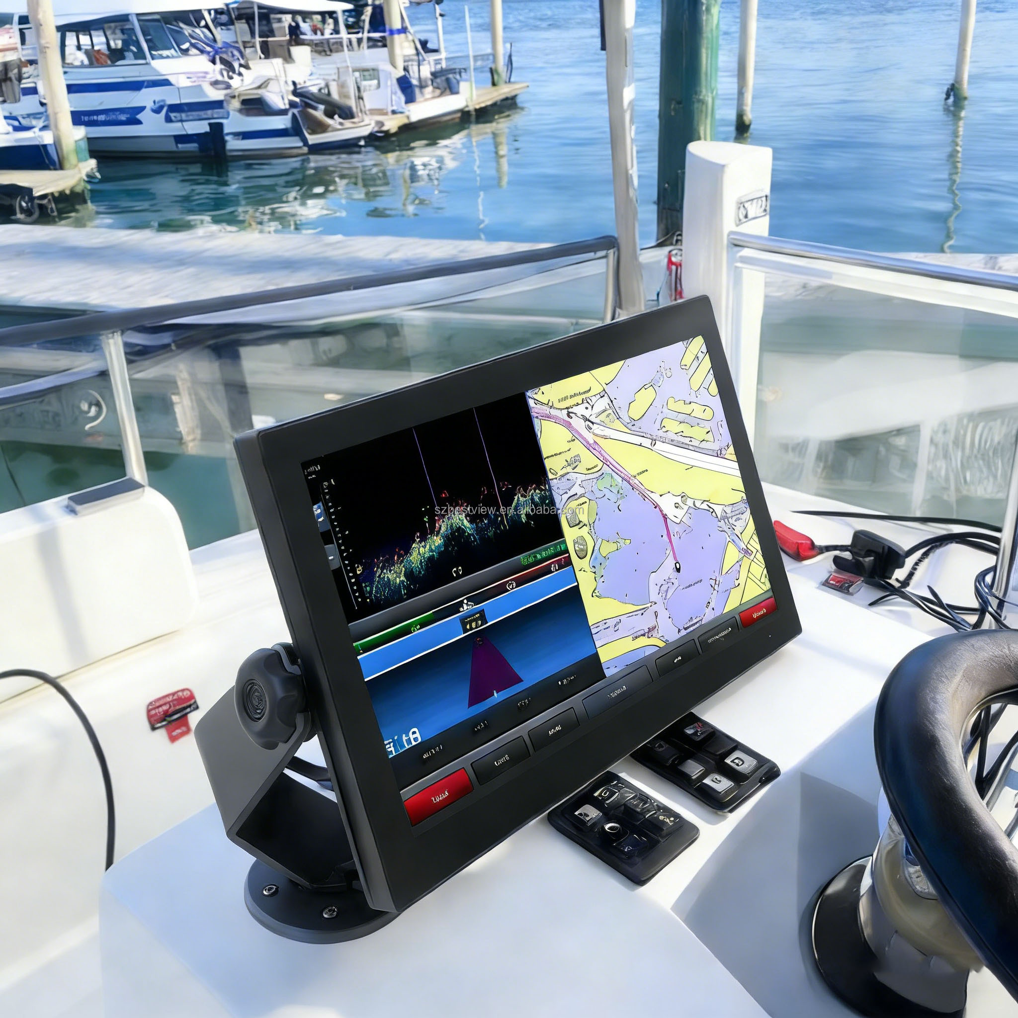 21.5Inch Marine Monitor Touchscreen Display Via Gps Plotter GGarmin Fish Finder Marine Gps Navigator Anti-glare Coatings