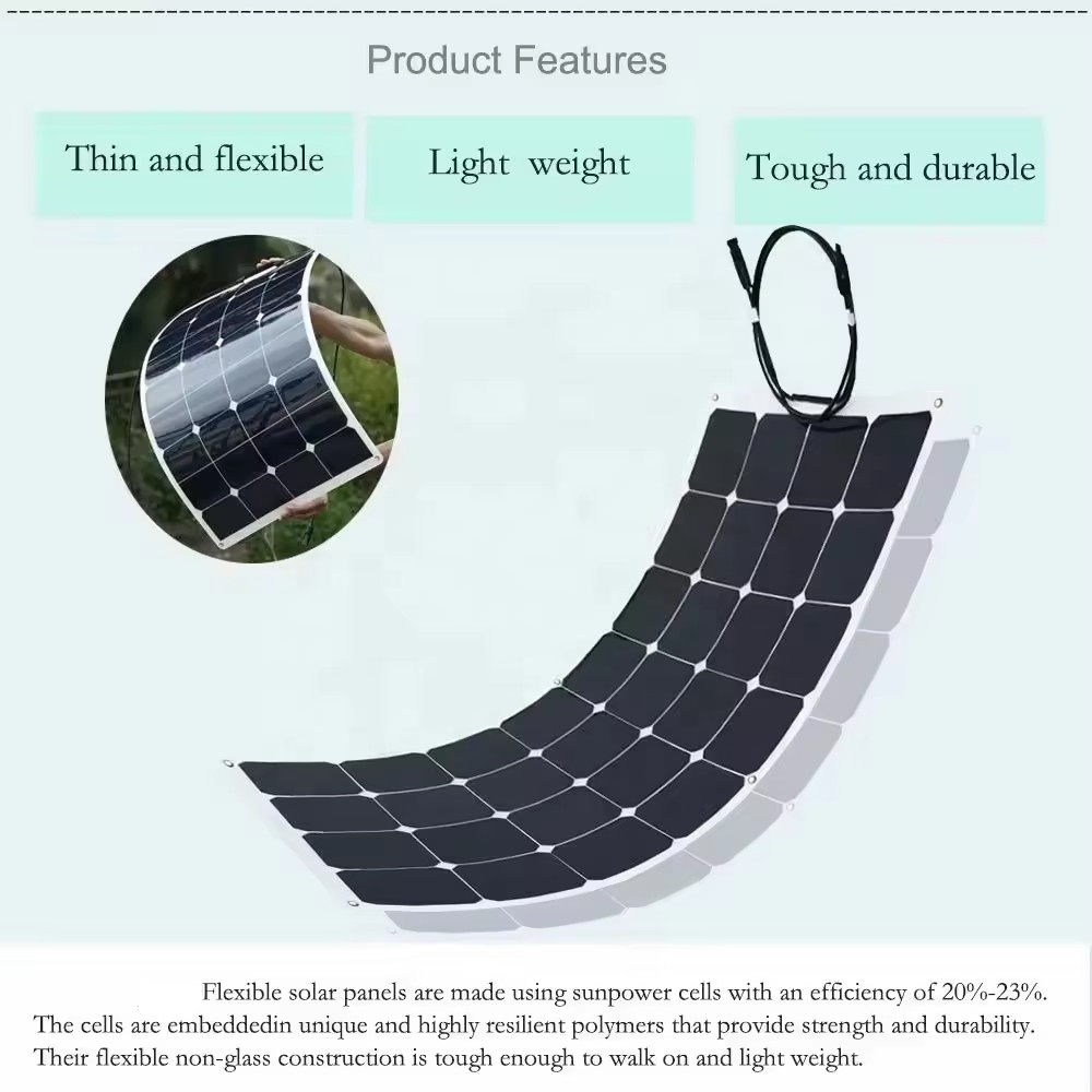 Custom 175 Watt SunPower High Efficiency Flexible Solar Panels 160W 170W 175W 28.5V Thin Film Adhesive for EV RV Boat Roof