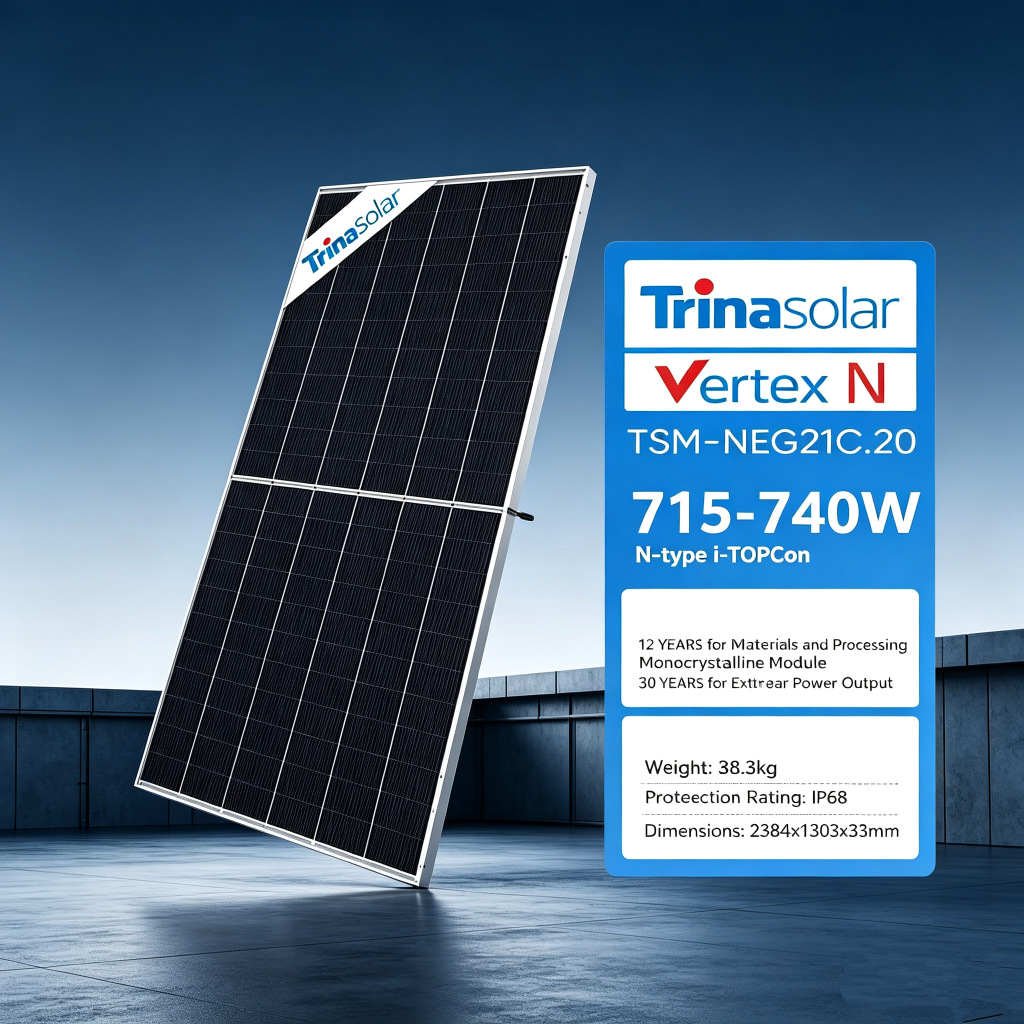 Trina Solar 715-740W Vertex N-type TOPCon Solar Panel for Utility-Scale Power Plants