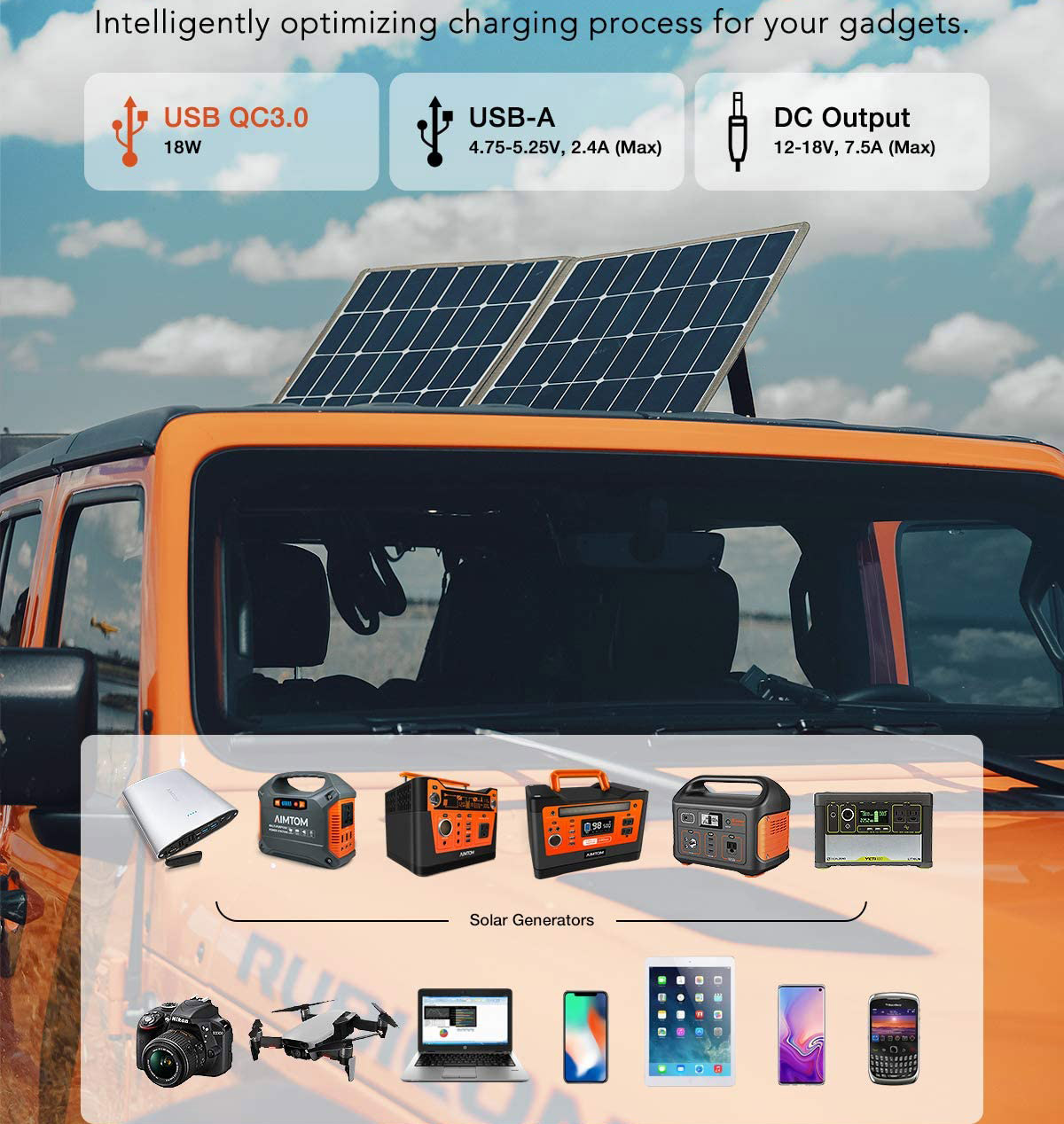 Glory Solar 100W Foldable Solar Panel Kit with QC3.0 USB-A USB-C for Laptop Portable Generator 12v Car Boat RV Battery
