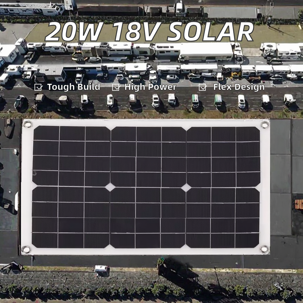 20W 18V Bendable Monocrystalline Silicon Solar Charger Semi-flexible Panel for 12V Batteries for RV Boat Car Marine Use