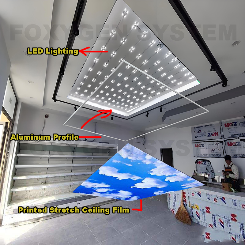 15 Year Quality Guarantee Pre-stretched Double Layer Panels Architect Blue Sky Ceilings Pvc Membrane Foil Stretch Ceilings