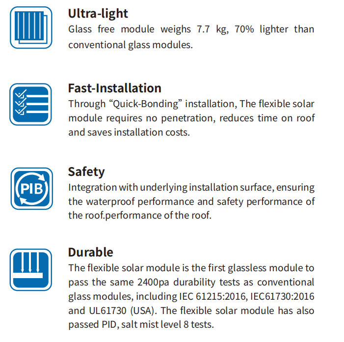 Key Features of Flexible Solar Module 520W