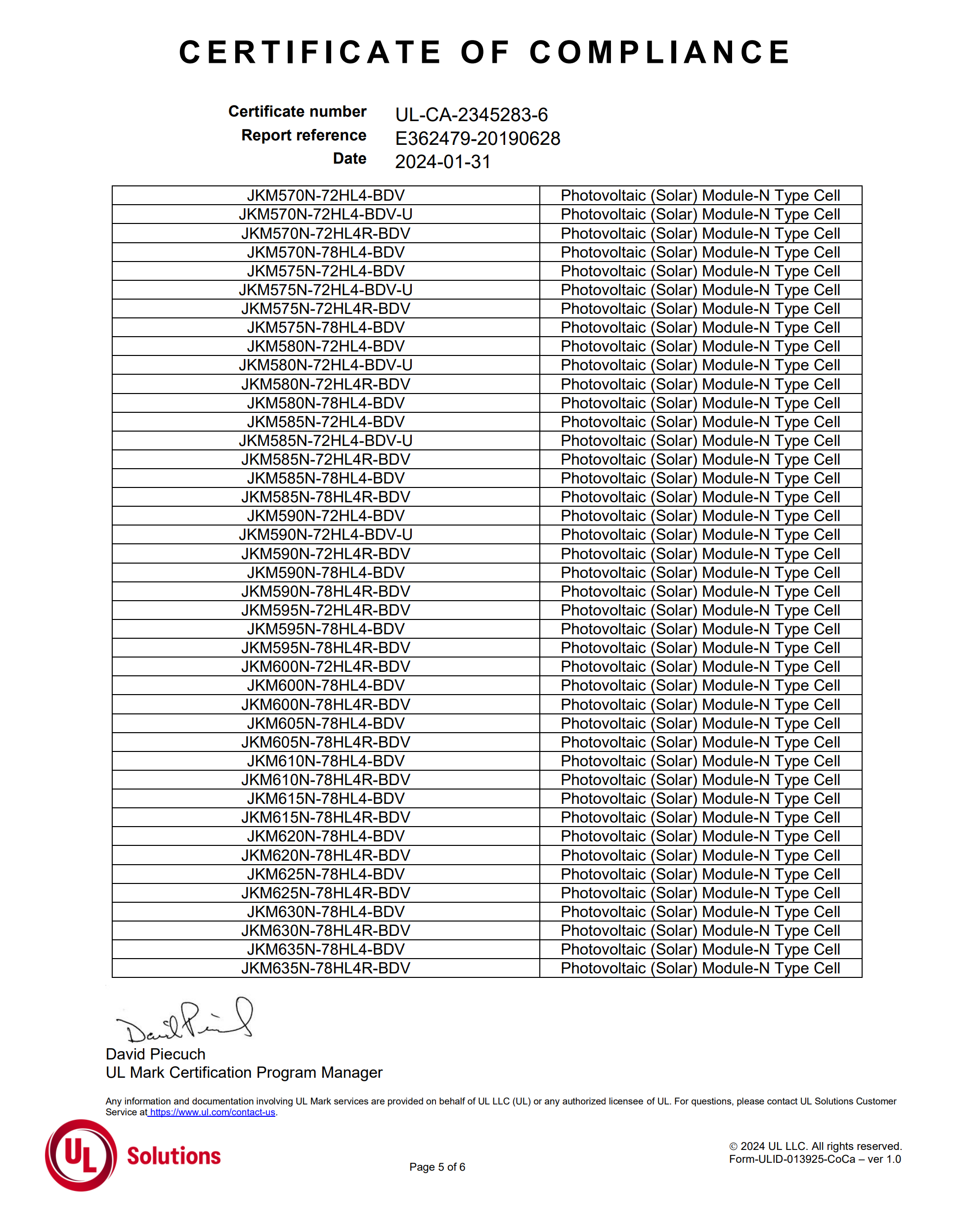 Quality Compliance Certificate