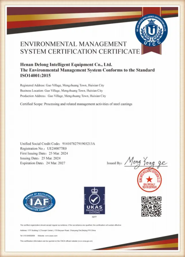 Hanhai Casting ISO9001 Quality Management System Certificate