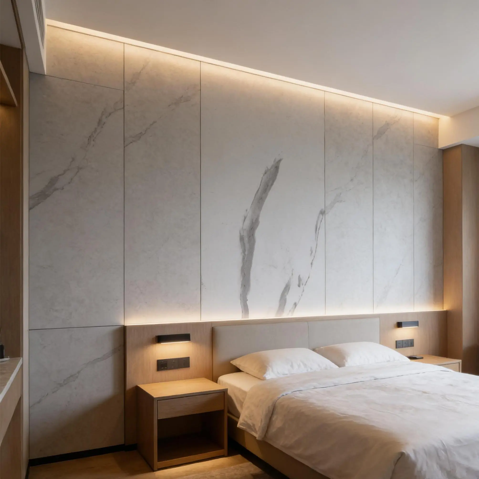 High-Quality Durable Solid Color Cream Wind Beige SPC Wall Panels with Various Patterns for hotel Exporter, Company