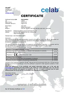 Quality Standard Compliance Cert