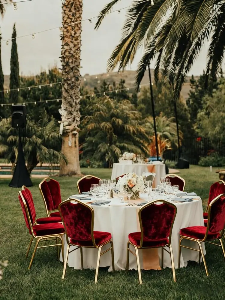 OEM Classic banquet chair with golden metal legs and leather soft wrapping, specially designed for wedding and hotel banquets Suppliers, Service