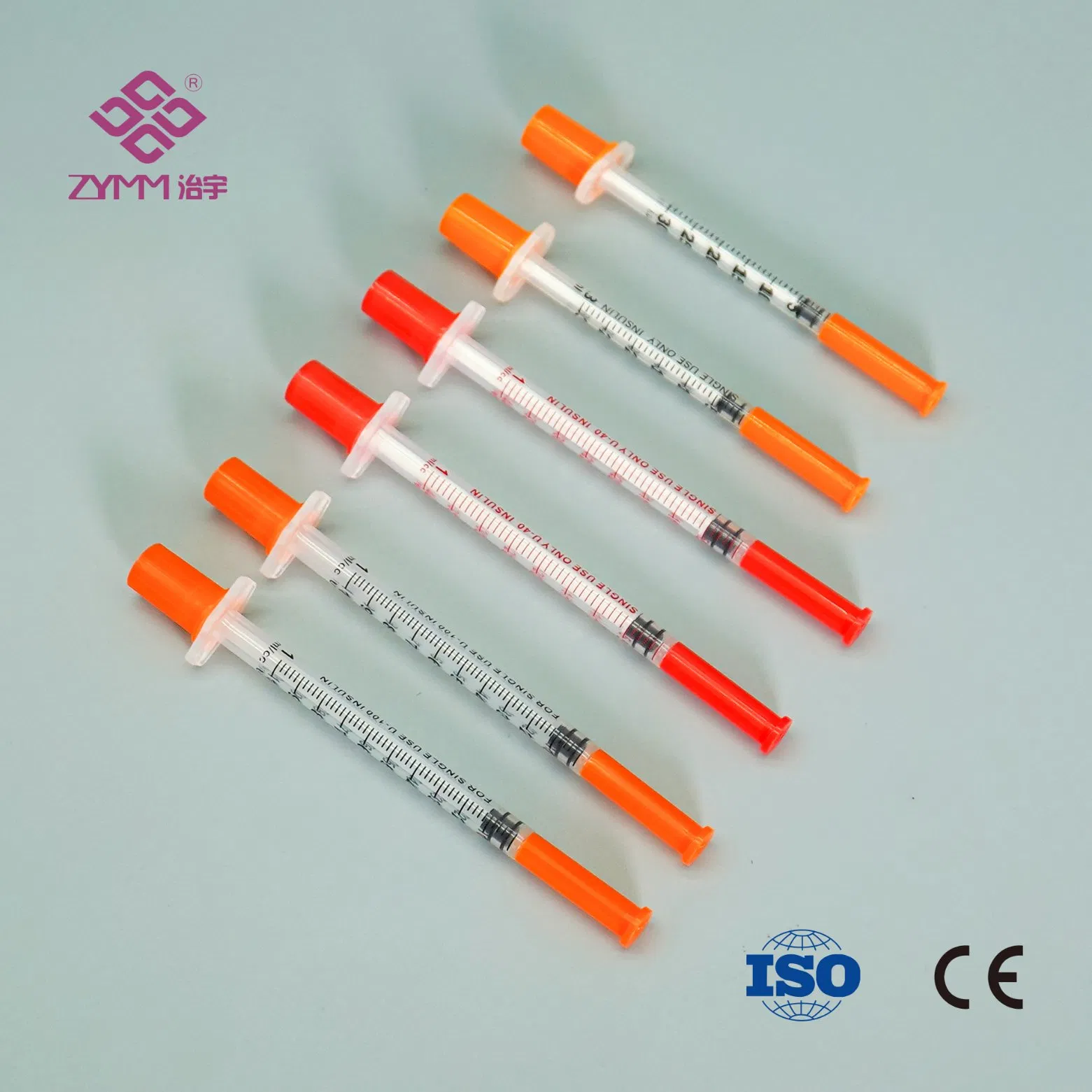 Seringa de Insulina Estéril de Plástico de Alta Qualidade Descartável U-100/U-40 0.3ml/0.5ml/1ml Embalagem de PE/Blister com CE e ISO