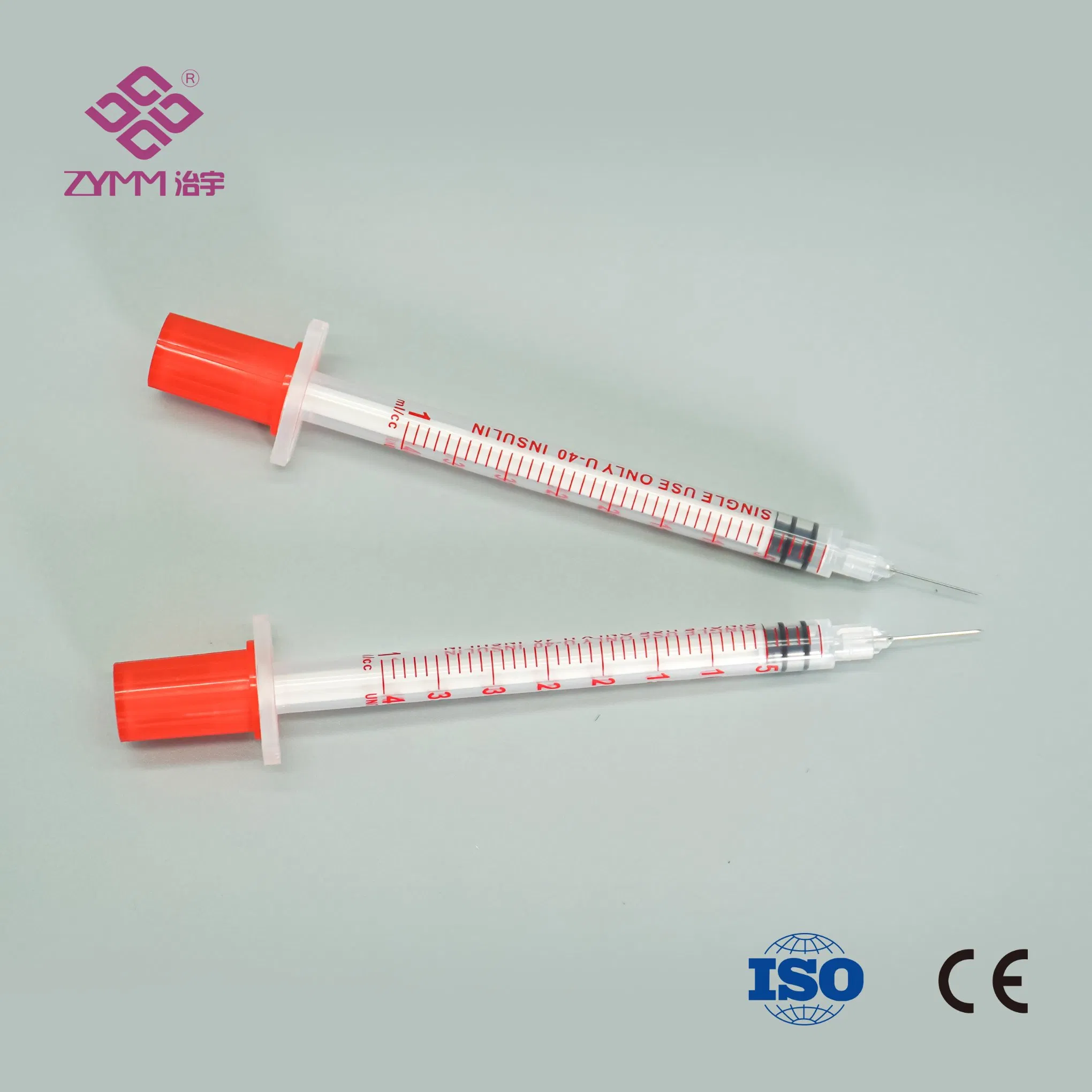Seringa de Insulina Estéril de Plástico de Alta Qualidade Descartável U-100/U-40 0.3ml/0.5ml/1ml Embalagem de PE/Blister com CE e ISO