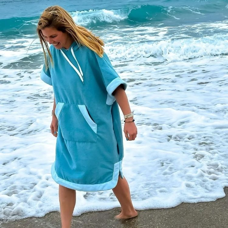 Eco-Friendly Waffle Beach Poncho Towel for Sand-Free Fun