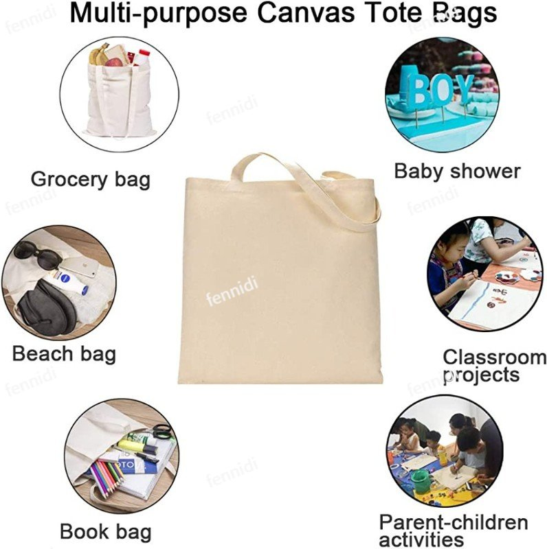 High Quality Eco Friendly 100% Cotton Custom Logo Personalized Canvas Tote Bag Large Size Fashion Shopping Bags Reusable Beach Travel Luxury Woman Handbag