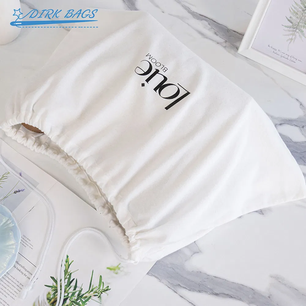 Luxury White Eco-Friendly Fleece Cotton Drawstring Dust Bag for Handbag Shoe