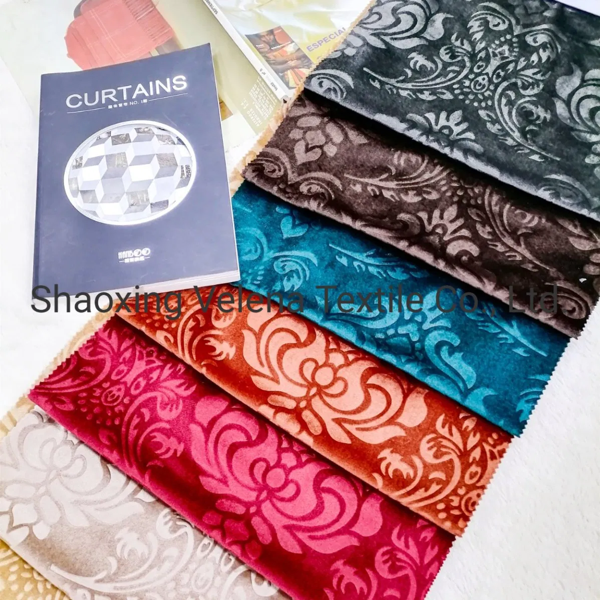 100%Polyester New 3D Emboss Knitting Curtain Shiny Velvet Classical Upholstery Decorative Fabric