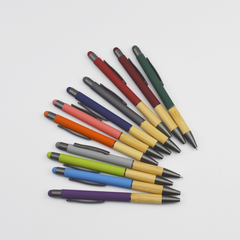 Personalized Custom Logo Printed Eco-Friendly Bamboo Wooden Grip Aluminum Ballpoint Pen