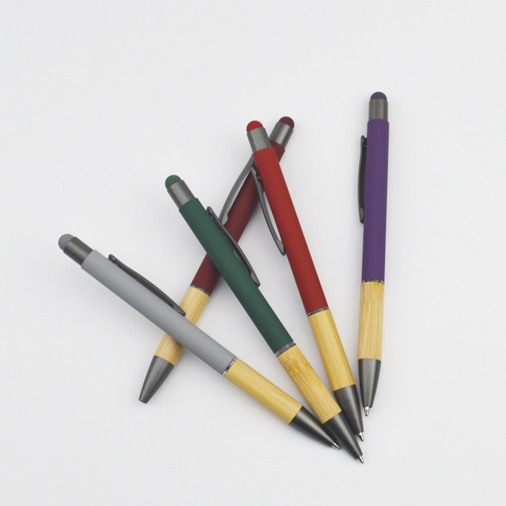 Personalized Custom Logo Printed Eco-Friendly Bamboo Wooden Grip Aluminum Ballpoint Pen