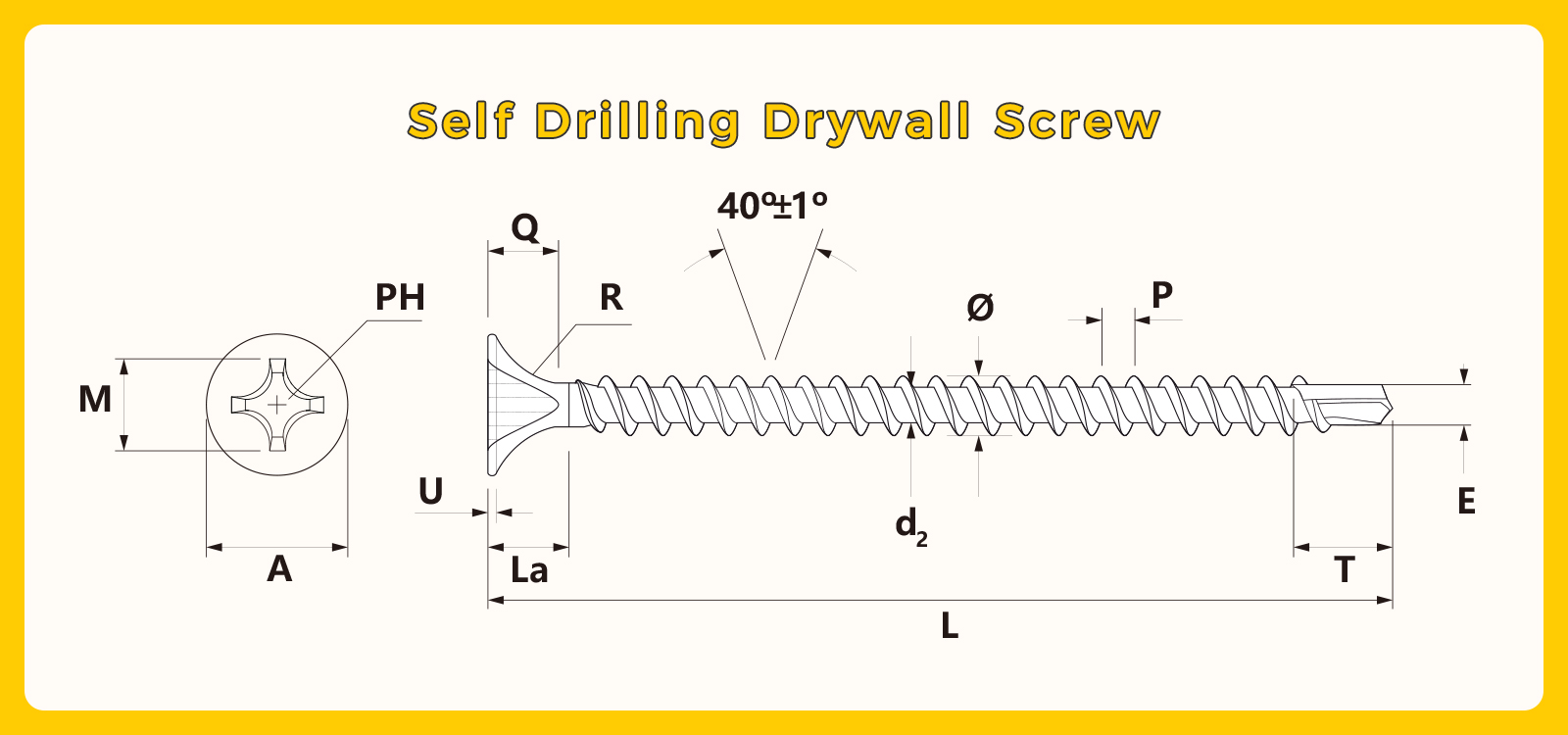 self drilling drywall screw drawing