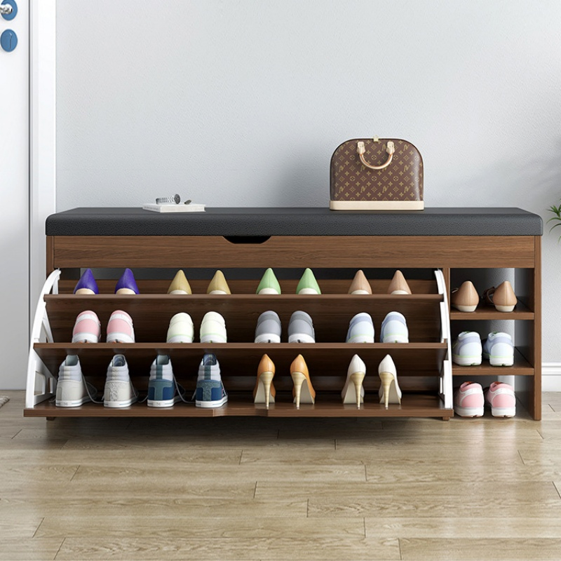 Home Living Room Entryway Furniture Pull out Rotating Shoe Storage Organizer Rack Cabinet Wooden Shoe Bench