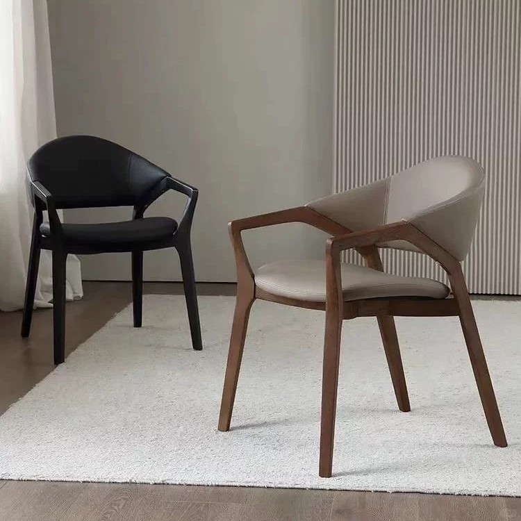 Italian Design Solid Ash Wood Dining Chair With Arms Retro High-End Backrest Chair For Villa &amp; Conference Room
