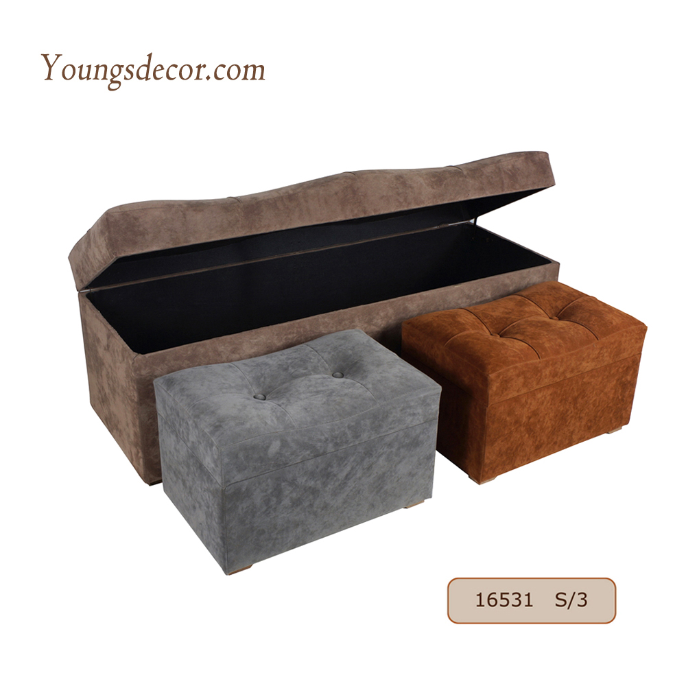 Vintage Wooden Multi-purpose Long Storage Ottoman Stool Set European Design for Bedroom Apartment Workshop Living Room Furniture