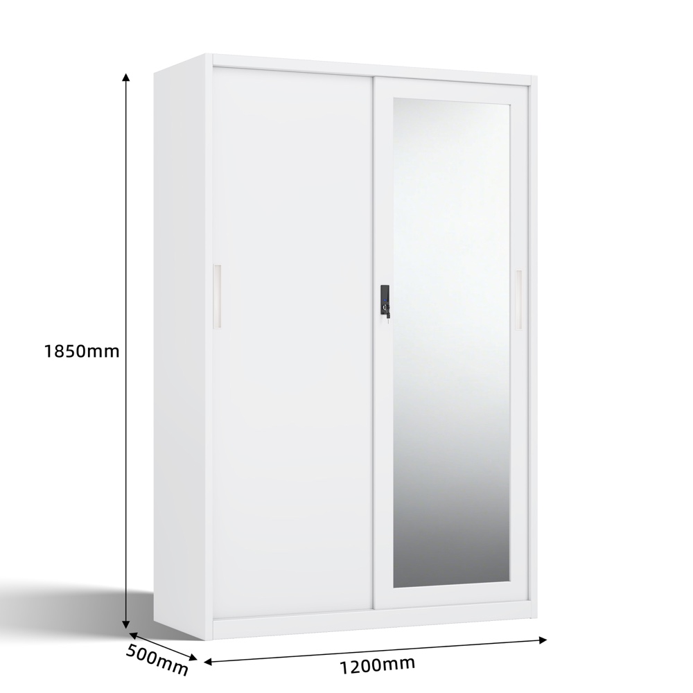 Durable Steel Storage Cabinet with Mirror, Patterned Metal Wardrobe Almirah for Bedroom Organization