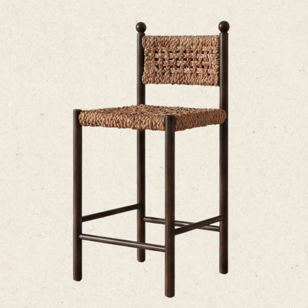 Modern Natural Woven Backrest Armchair Hand-woven Seaweed bar stool High Legged Chair Suitable For Hotels And Restaurants