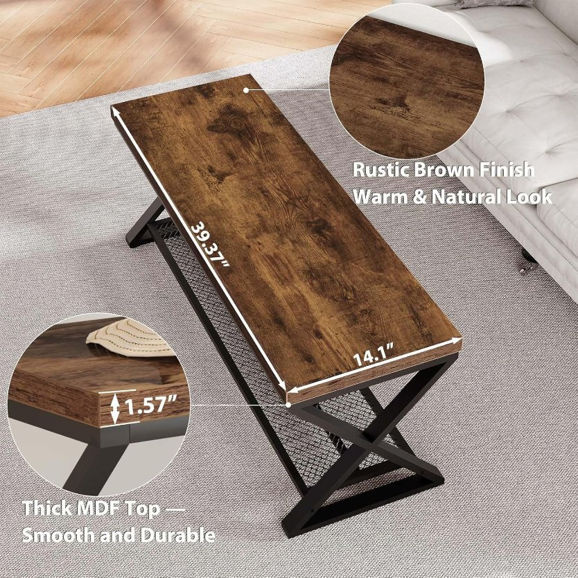 High-Capacity Multi-Functional Bench with Under Storage Shelf Sturdy Metal Frame for Home Entryway Living Room