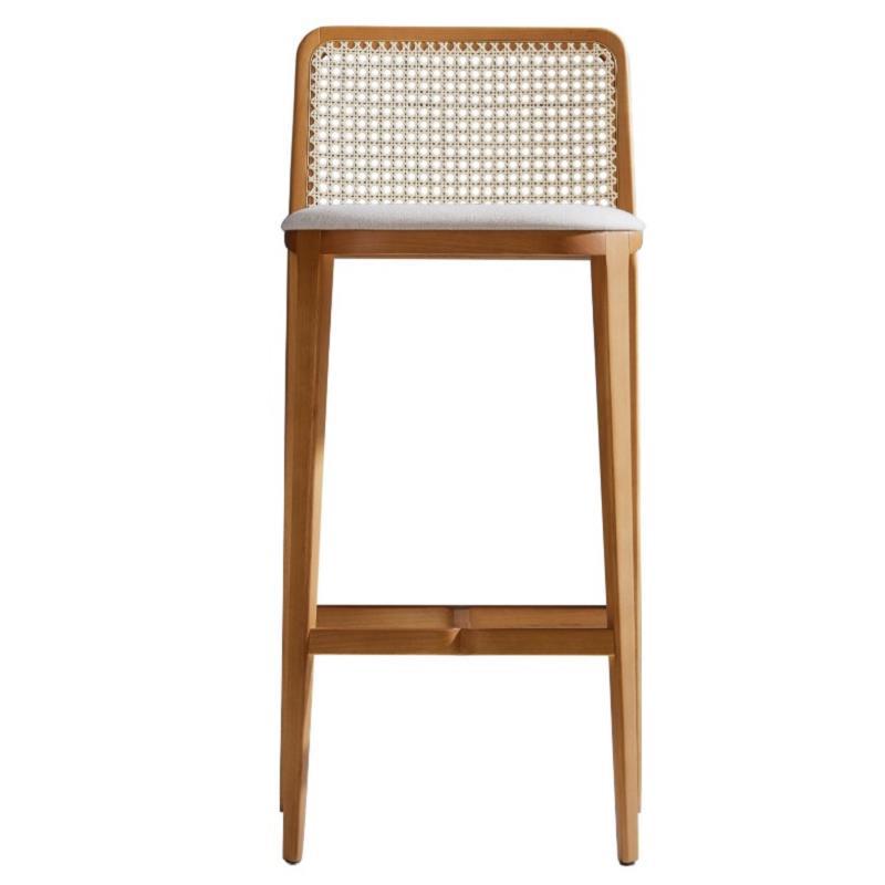 Nordic Modern Solid Wood Rattan-Backed Ergonomic Waterproof Bar Stool Dining &amp; Living Room Furniture