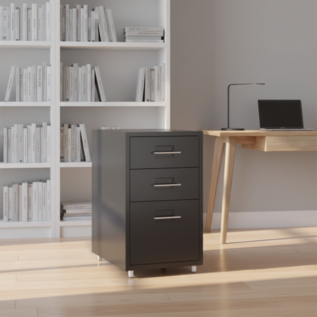 Space-Saving Modern 3-Drawer Dresser with Black Steel Construction Durable No Sagging No Tilting for Bedroom &amp; Warehouse Use
