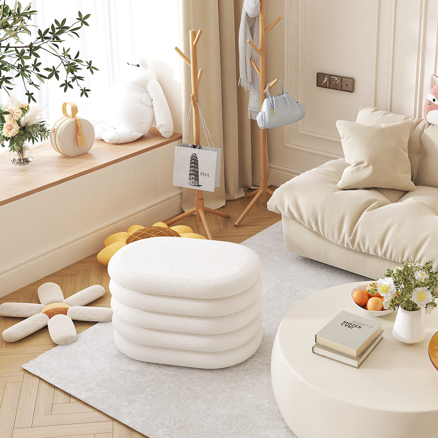 Home Furniture Teddy Fur Velvet Pouf Ottoman Foot Stool Storage Pouffe