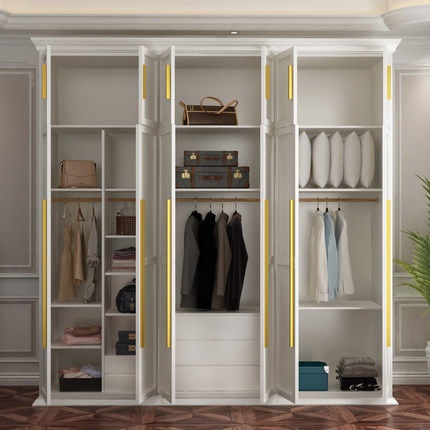 American Style Solid Wood Wardrobe Bedroom Household Simple Modern Swing Door Storage Cabinet Light Luxury White Customization