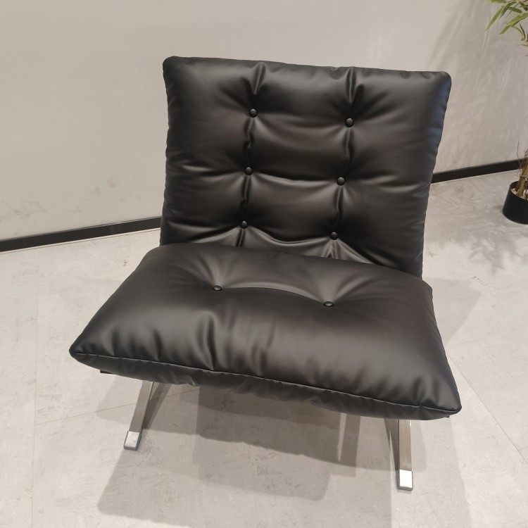 Oum Internet Celebrity Leisure Chair Midcentury Nordic Wabi-Sabi Style Modern Genuine Leather Comfortable Lazy Single Sofa Metal