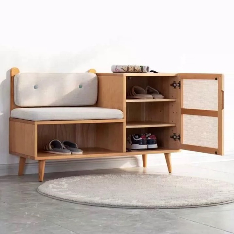 Natural Bamboo Shoe Rack Entryway Shoe Storage with Storage Cabinet Shelf Shoe Bench with Cushion