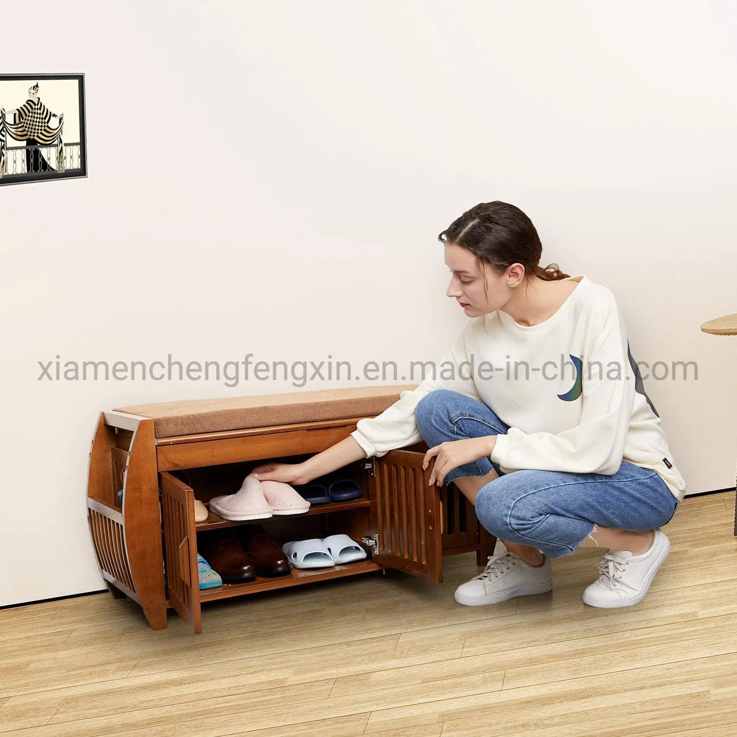 Bamboo Shoe Rack &amp; Shoe Bench &amp; Shoe Cabinet Storage Benches, Entryway Storage Organizer, Detachable Cushion with Hidden Storage Compartment