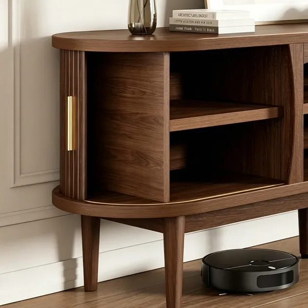 Elegant Walnut Color Media Console for Living Room TV