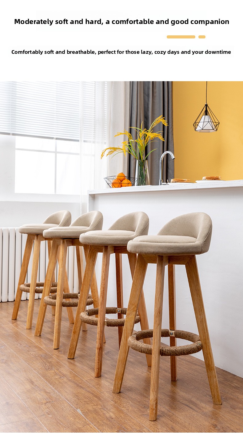 Nordic Casual Solid Wood High Bar Stool Modern Minimalism Commercial & Household Use Bar Furniture