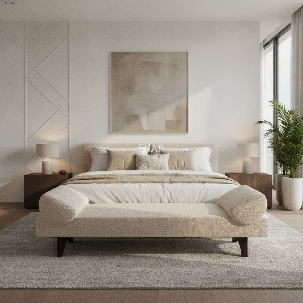Upholstered Bed Bench Front View