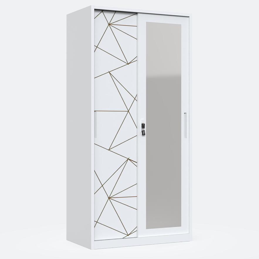 Lemari Pakaian Besi 2 Pintu Manufacturer Supply Bedroom Wardrobe with Sliding Door