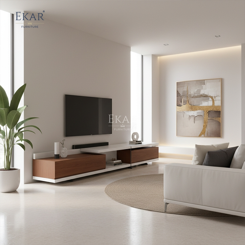 Ekar Horizon Linear Dual-Tone Media Console with Walnut Accents