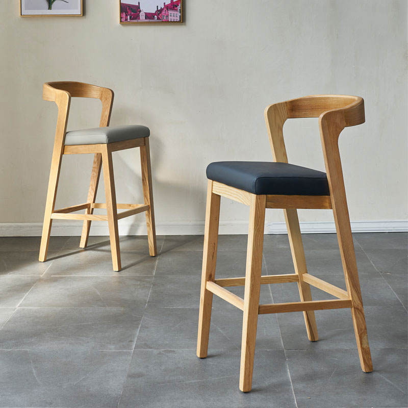 Hot Selling Nordic Solid Wood Commercial Bar Chairs With High St Backrests For Hotels And Restaurants