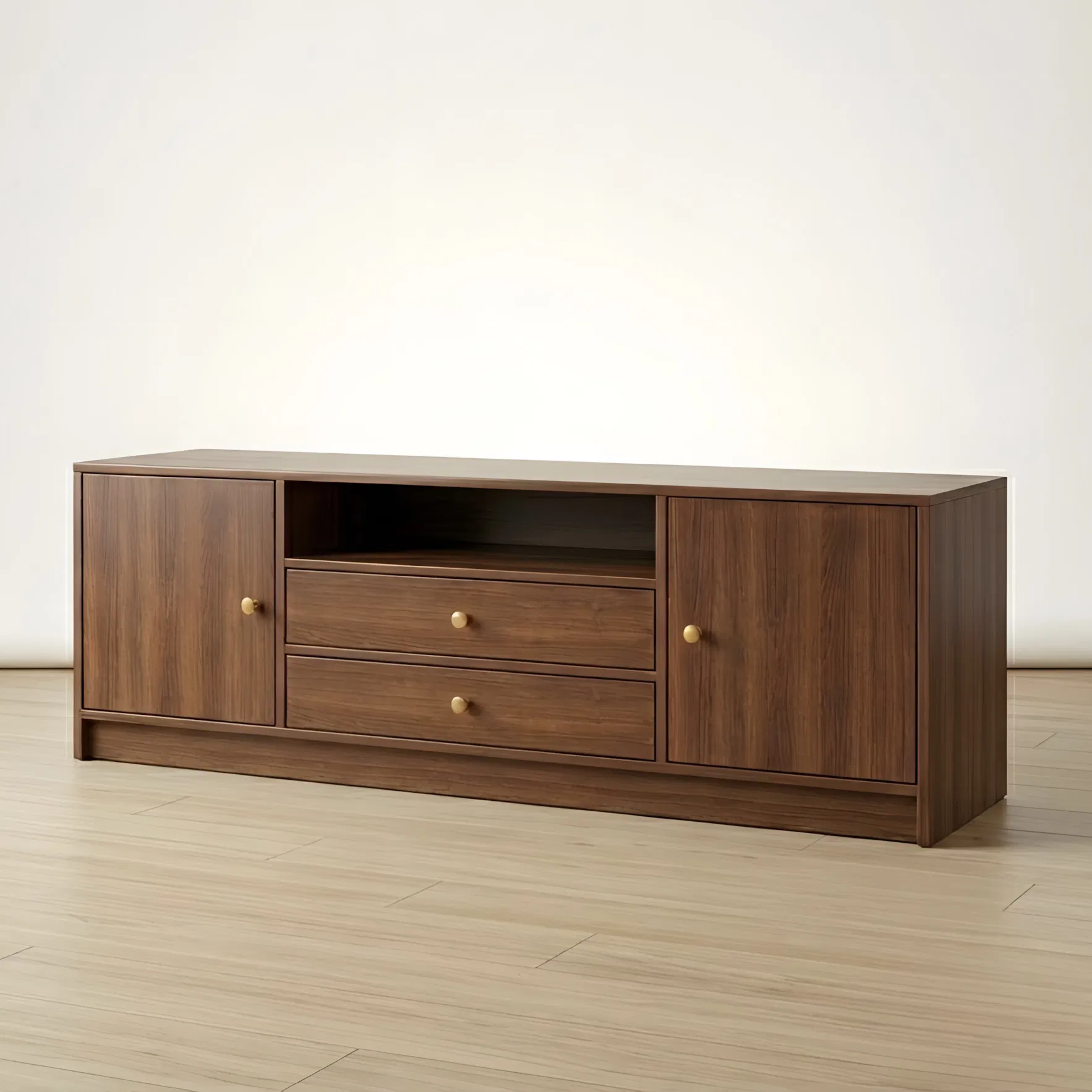 Wooden Media Console for Living Room with Spacious Storage Compartments