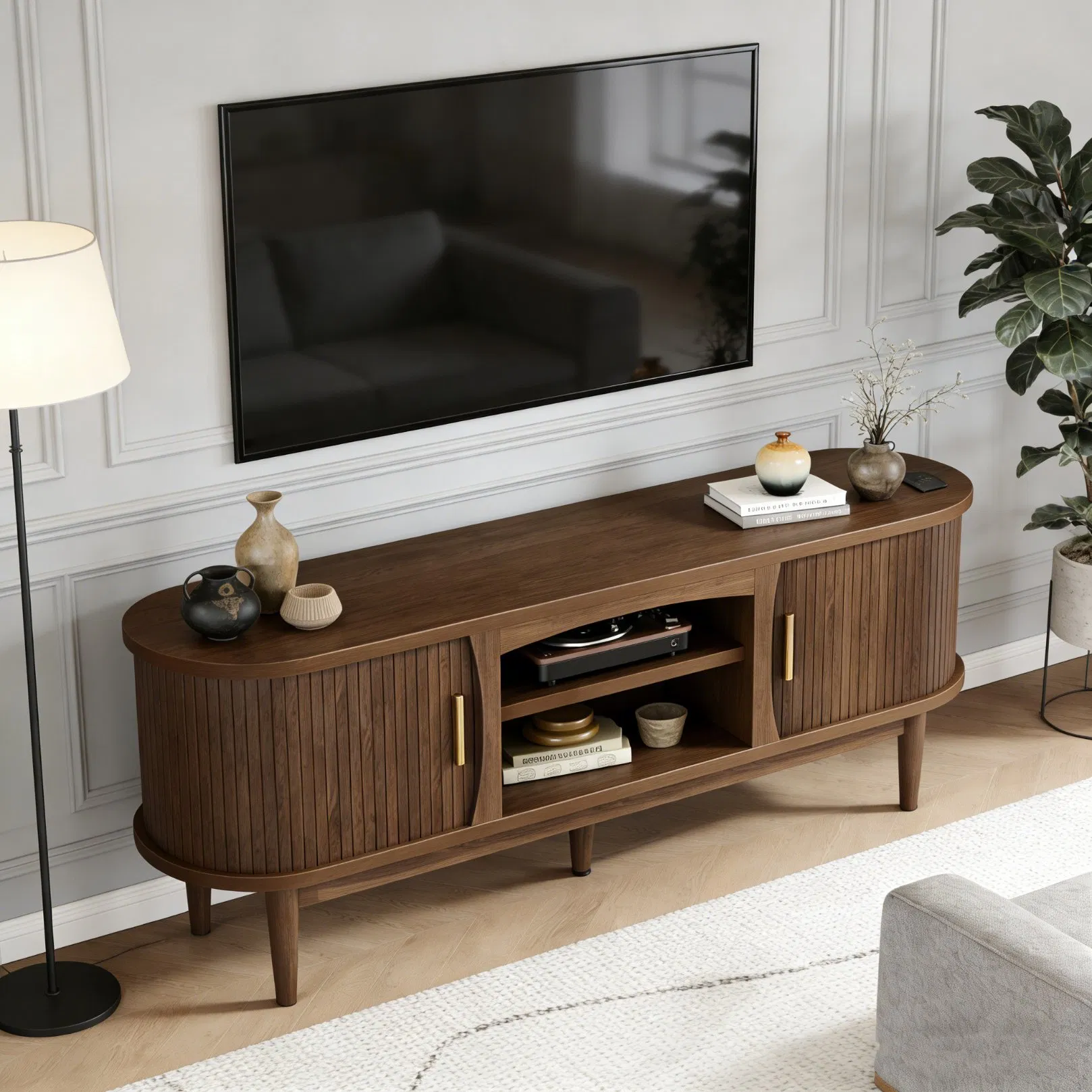Elegant Walnut Color Media Console for Living Room TV